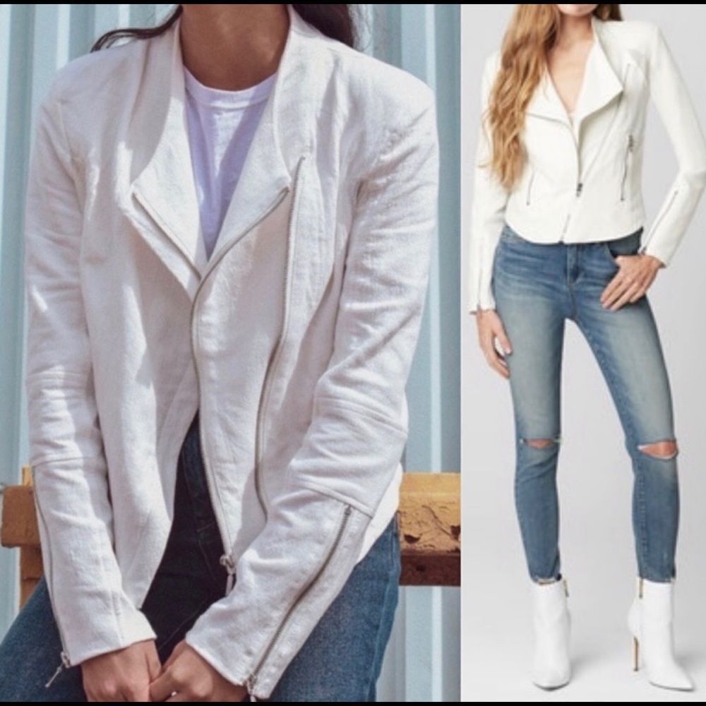 NWT! BLANK NYC ivory cotton moto zip jacket XXL